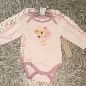 Chick Pea Pink and Floral Baby Bodysuit Set
